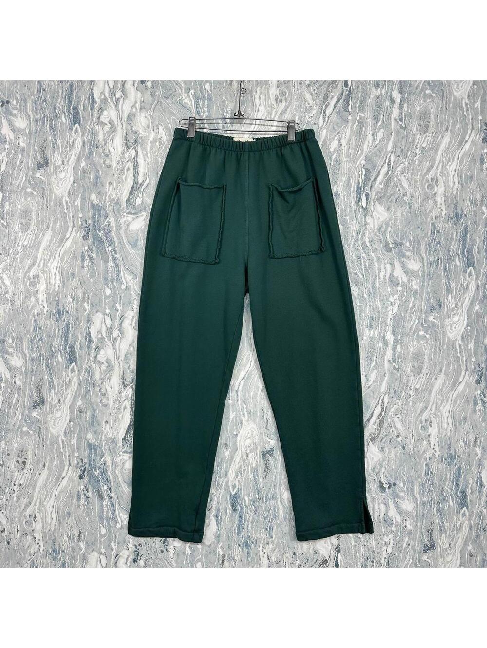 Bodil Dark Green Elastic Waist Pants with Front Pockets Size S
